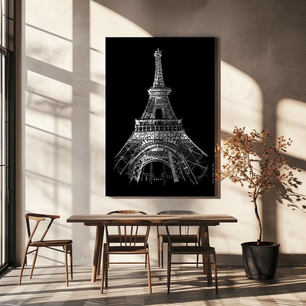 Dibujo arquitectónico de la Torre Eiffel, impresión artística de la ciudad de París | Impresiones en Lienzo