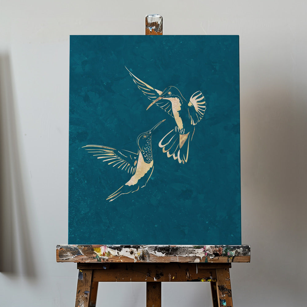 Gold Hummingbird Line art Silhouettes 3 | Canvas