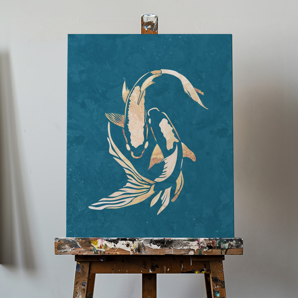 Gold Blue Koi Fish | Canvas