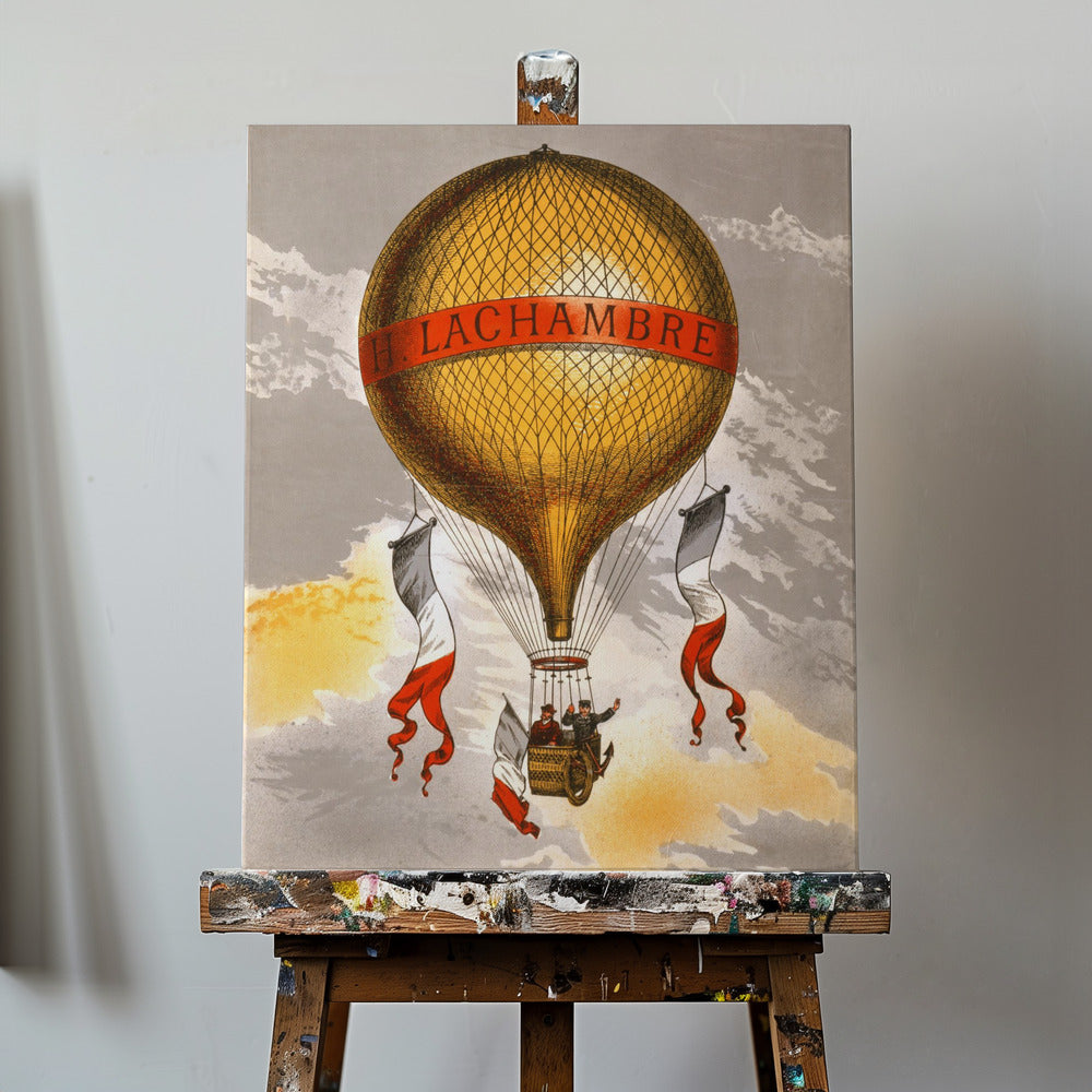 Ballon mærket med to mænd, der rider i kurven 1880 | Lærredsbilleder