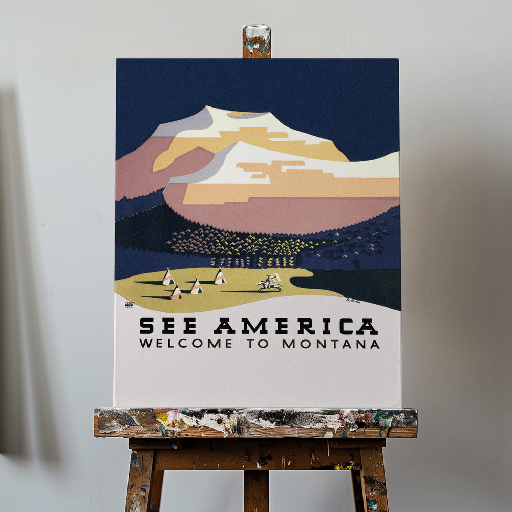 Näe Amerikka. Tervetuloa Montanaan (1936) Matka Julisteet - Taidevedokset Richard Hallsin kirjoittama | Canvastaulut