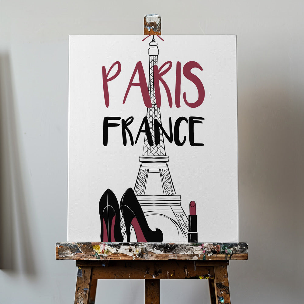 Eiffelturm mit stylischen High Heels und Lippenstift | Leinwand-Bilder