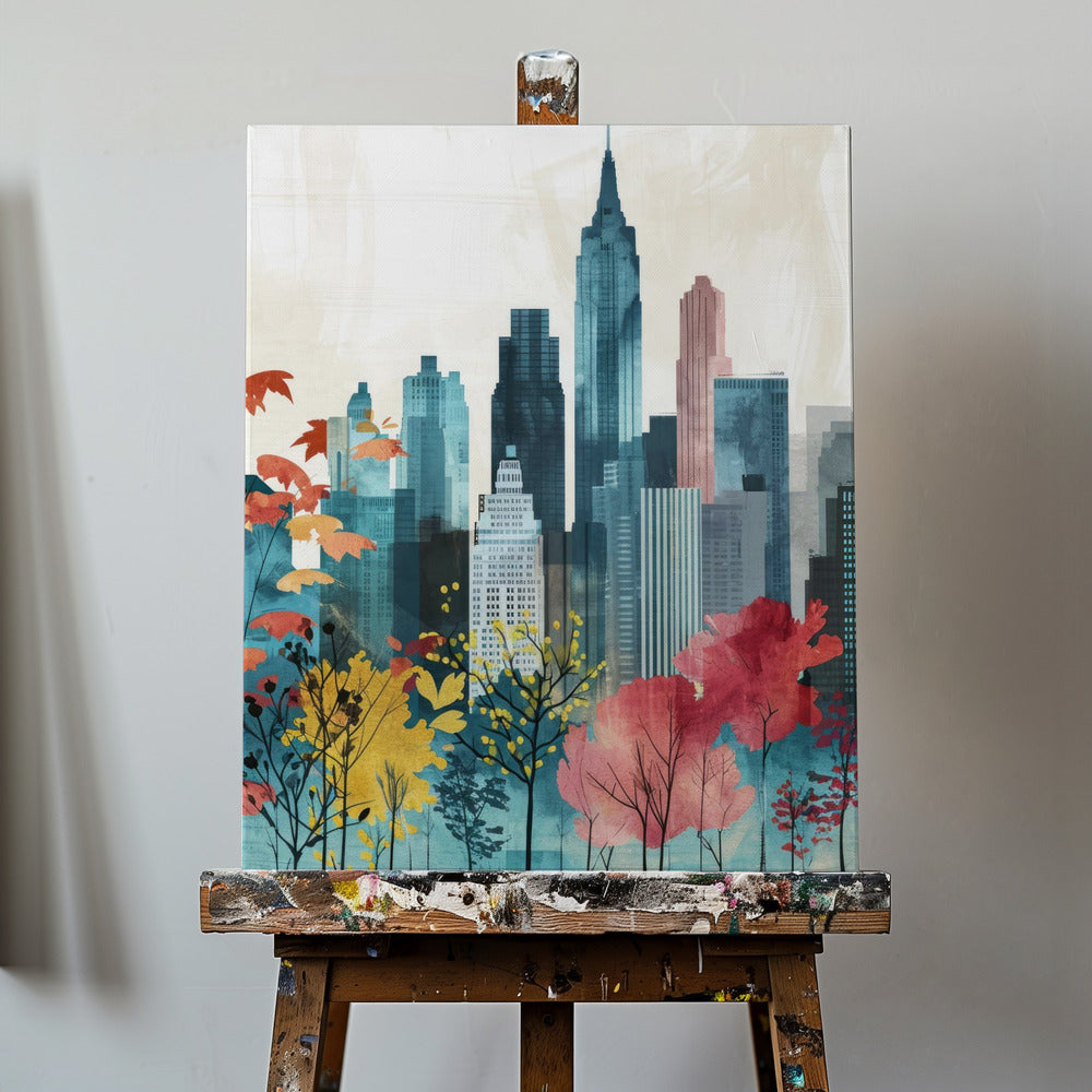 Pintura digital en acuarela de la ciudad de Nueva York (1) | Impresiones en Lienzo