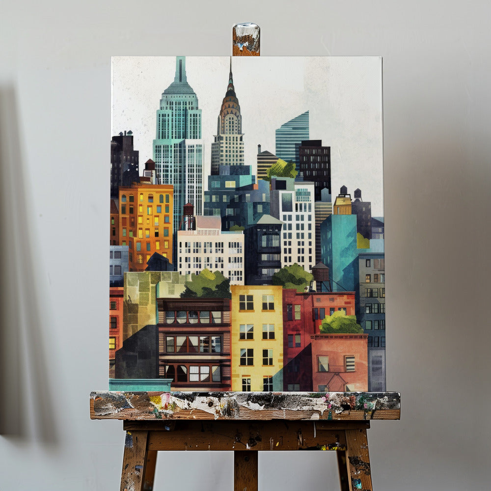Pintura digital en acuarela de la ciudad de Nueva York (2) | Impresiones en Lienzo