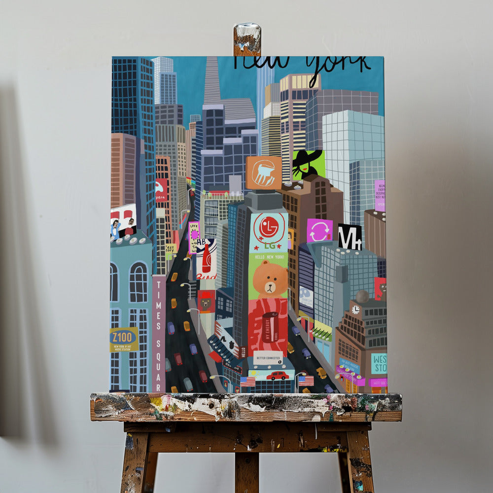 Times Square, New York Illustrazione dell'artista Carla Daly | Stampe su Tela