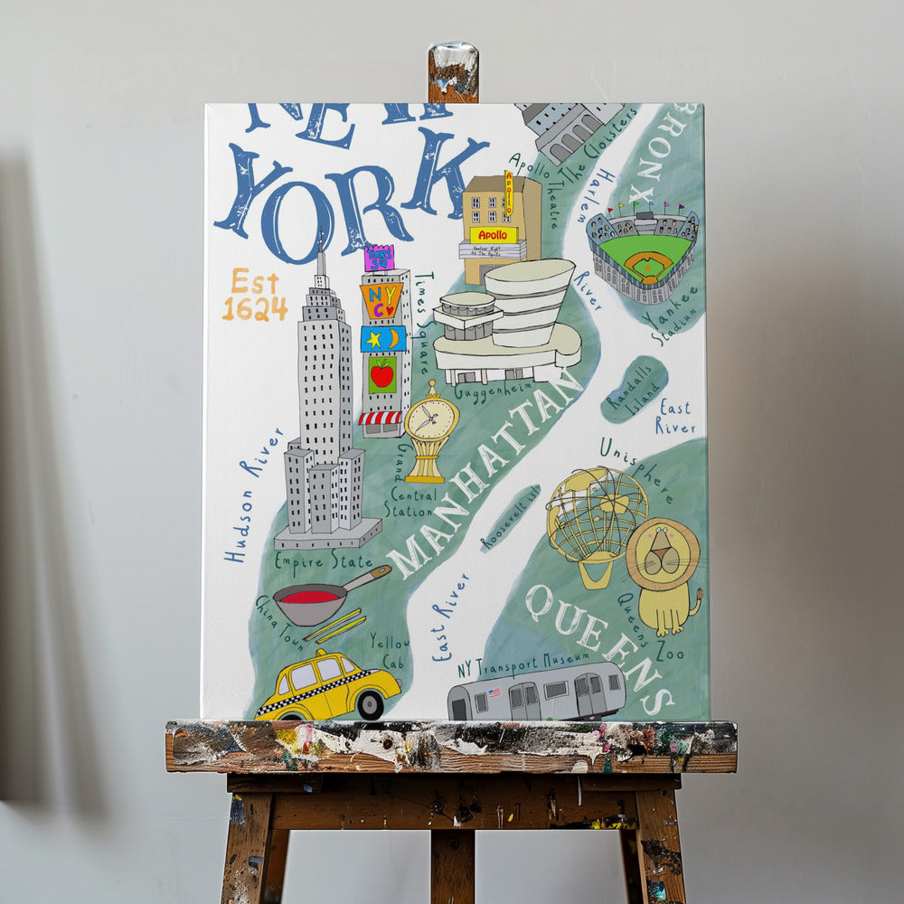 Mappa illustrata di New York dell'artista Carla Daly | Stampe su Tela