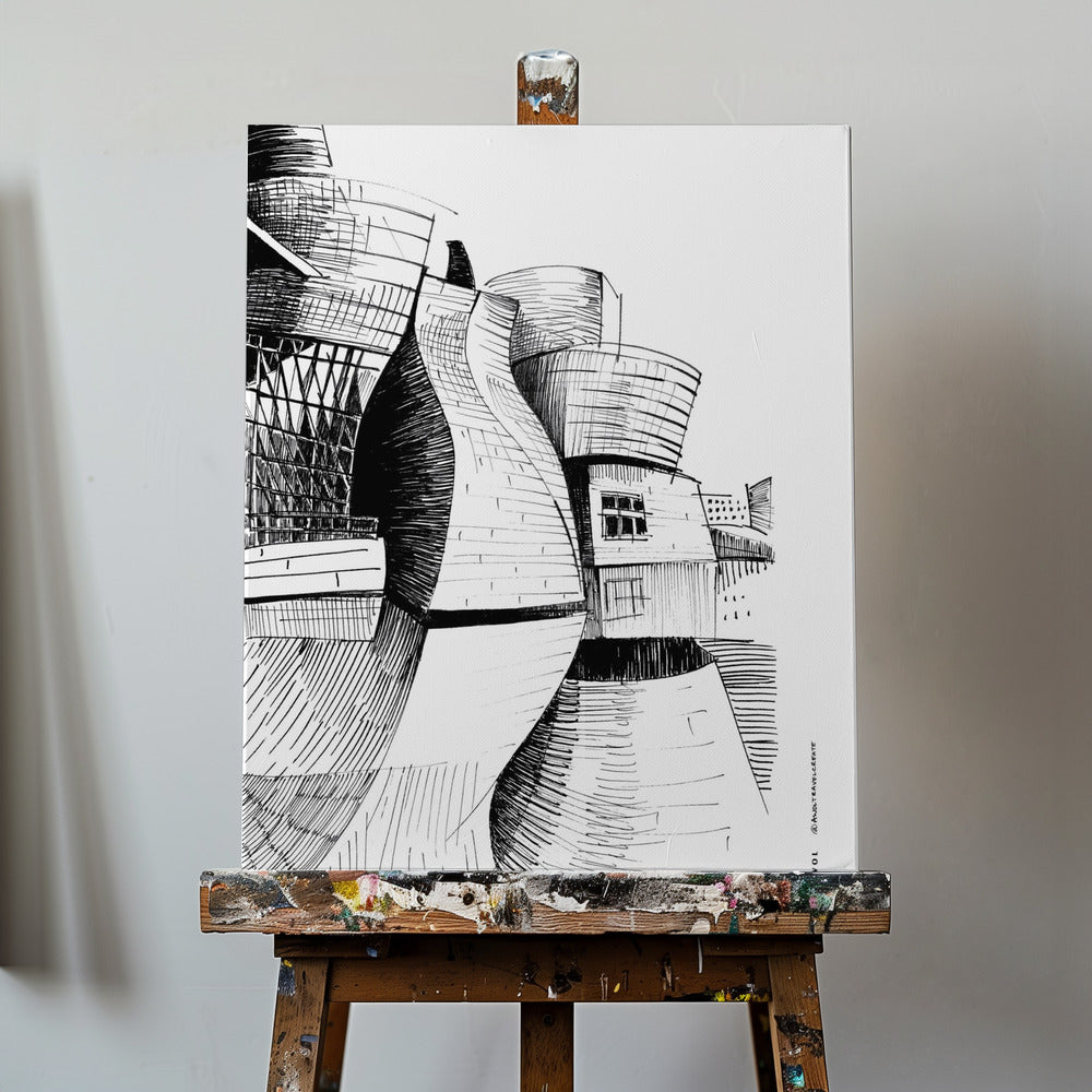 Edificio Guggenheim Bilbao, Dibujo de Arquitectura Moderna | Impresiones en Lienzo