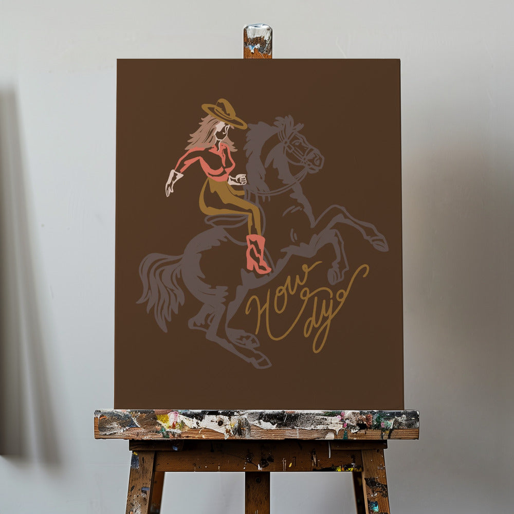 Cowgirl a cavallo rampante | Stampe su Tela