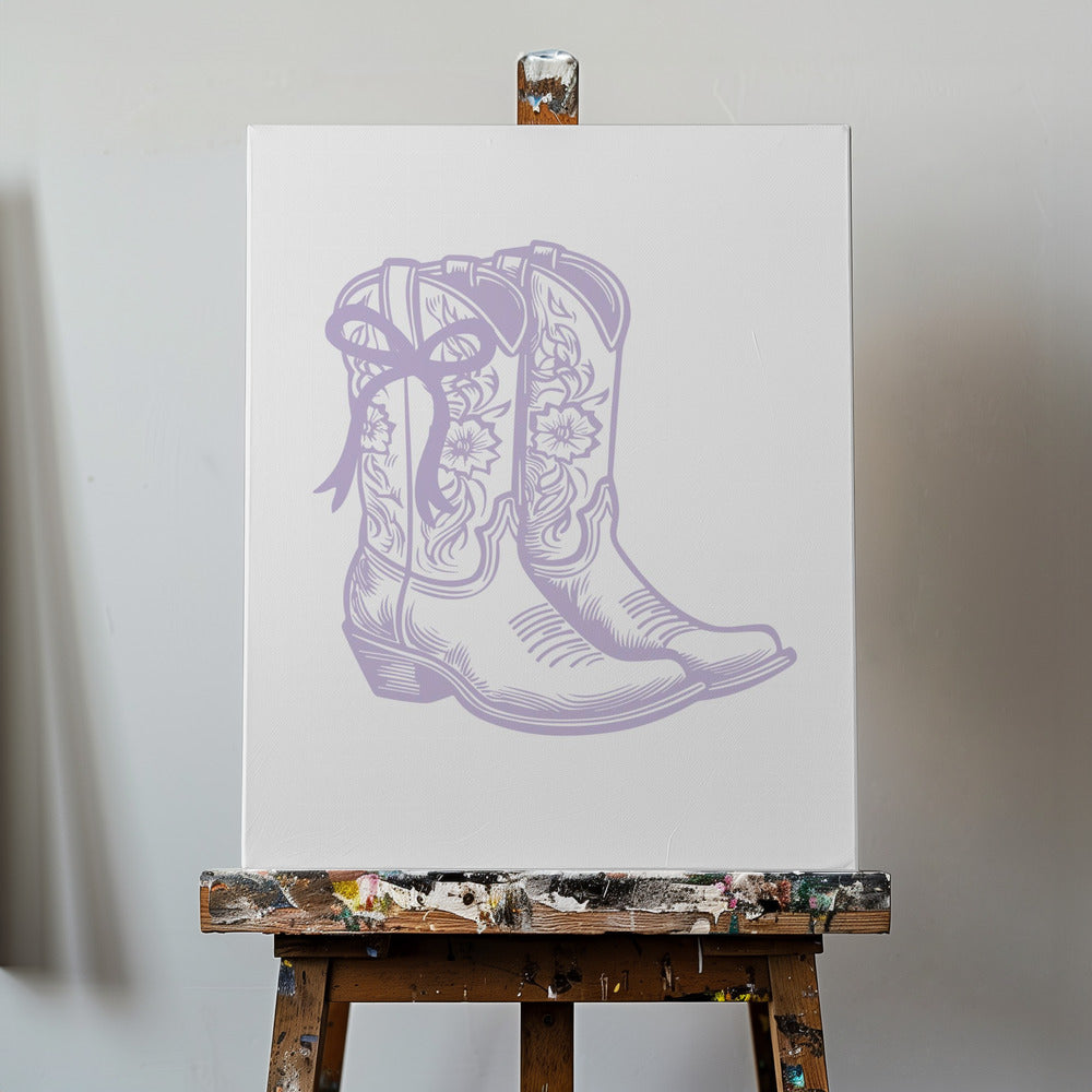 Stivali da cowgirl viola con fiocco | Stampe su Tela