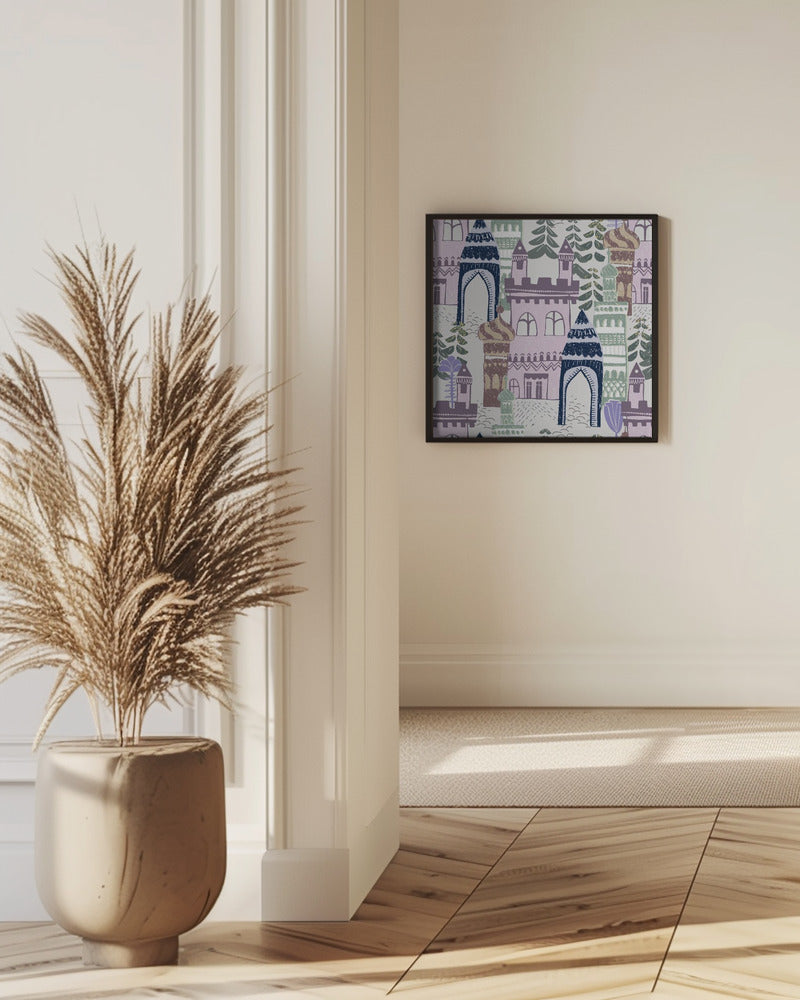 Blockdruck Home Castle Muster lila blau | Poster