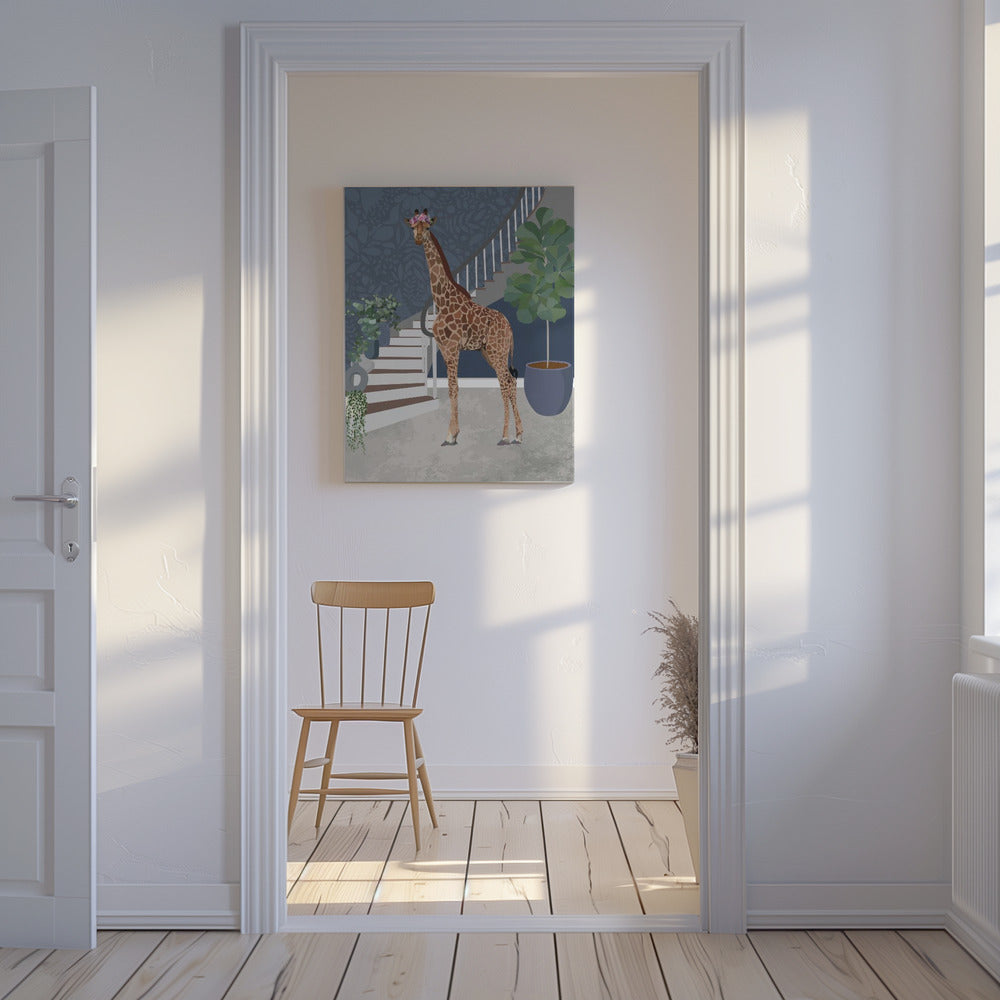 Giraffa sulle scale | Stampe su Tela
