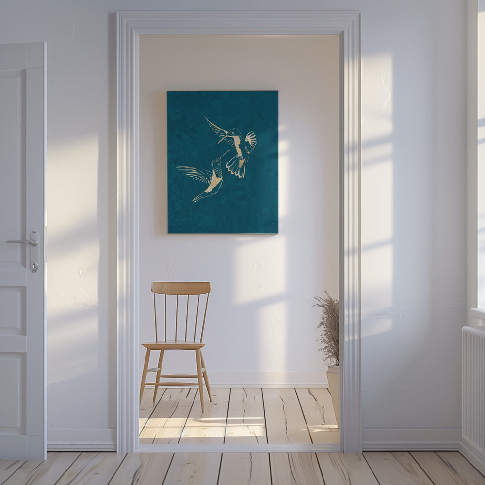 Gold Hummingbird Line art Silhouettes 3 | Canvas