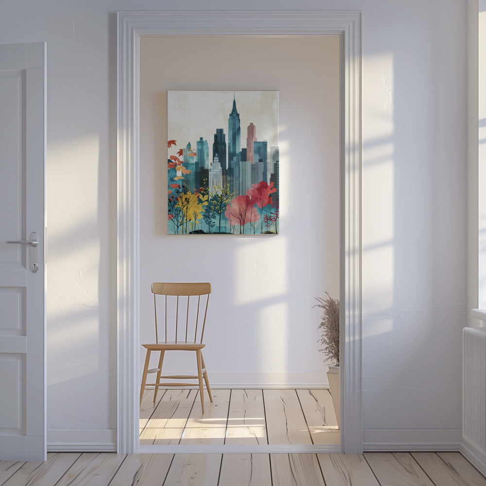 Pintura digital en acuarela de la ciudad de Nueva York (1) | Impresiones en Lienzo