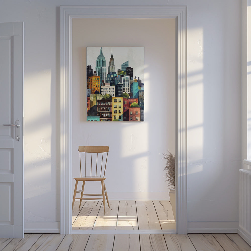 Pintura digital en acuarela de la ciudad de Nueva York (2) | Impresiones en Lienzo