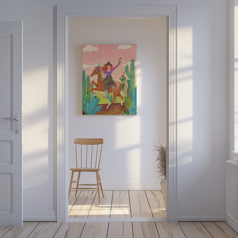 Cowgirl à cheval dans le désert | Tableaux sur Toile