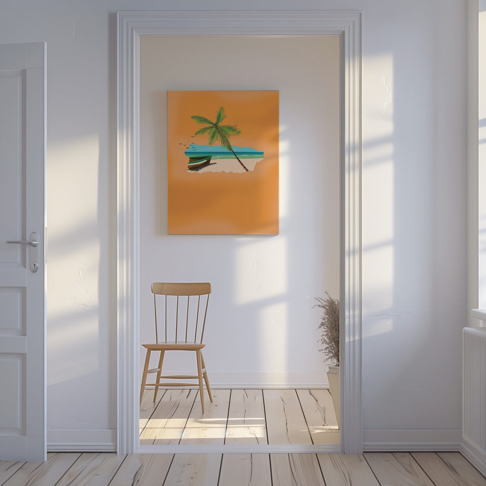 Tropical Beach Scene With A Palm Tree | Canvas