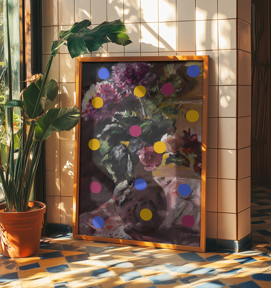 Classic Vase of Flowers And Dots | Poster