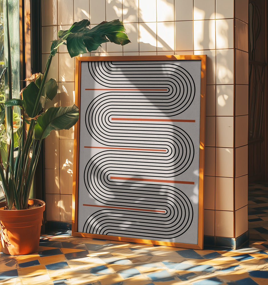 Lignes rouges, beiges et noires contemporaines | Posters - Affiche Artistique