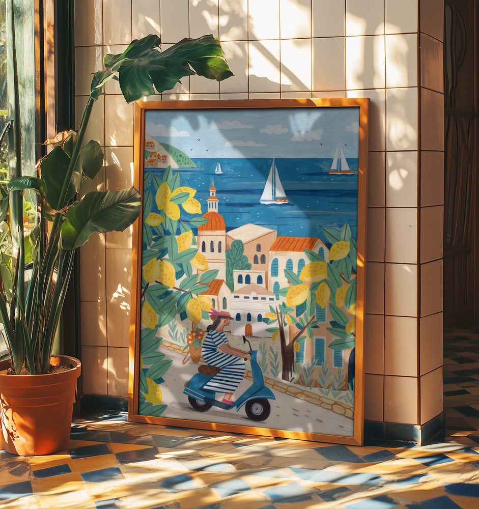 Reis Posters - Kunstdrukken vrouw aan de Amalfikust, Italië | Posters - Kunstdrukken