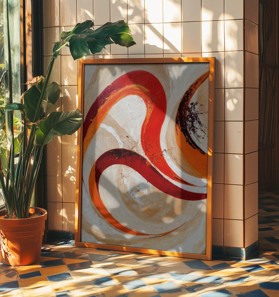 Tourbillons rouges et orange sur fond neutre | Affiches