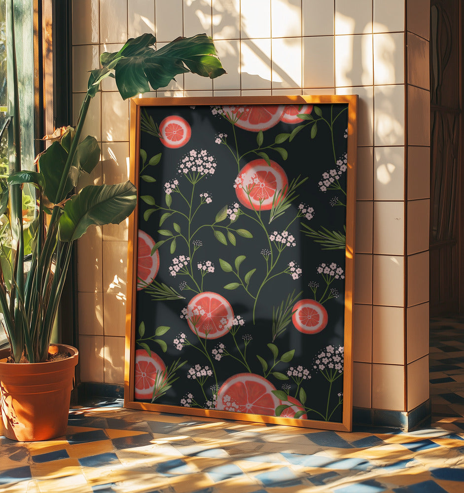 Holunderblüten und Orangen Schwarz 2 | Poster