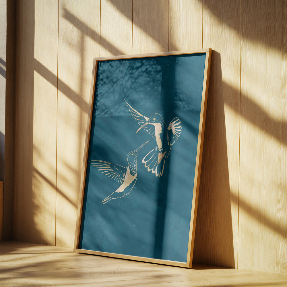 Gold Hummingbird Line art Silhouettes 3 | Poster
