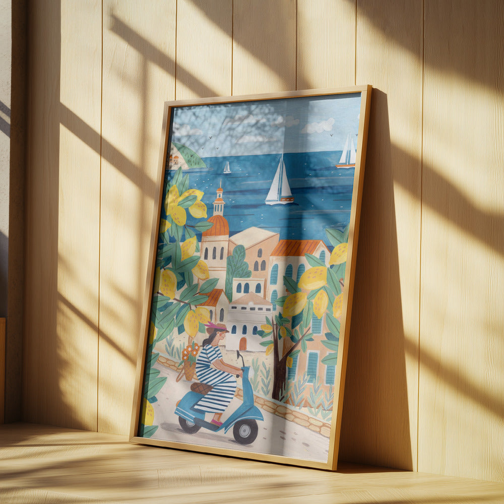 Reis Posters - Kunstdrukken vrouw aan de Amalfikust, Italië | Posters - Kunstdrukken
