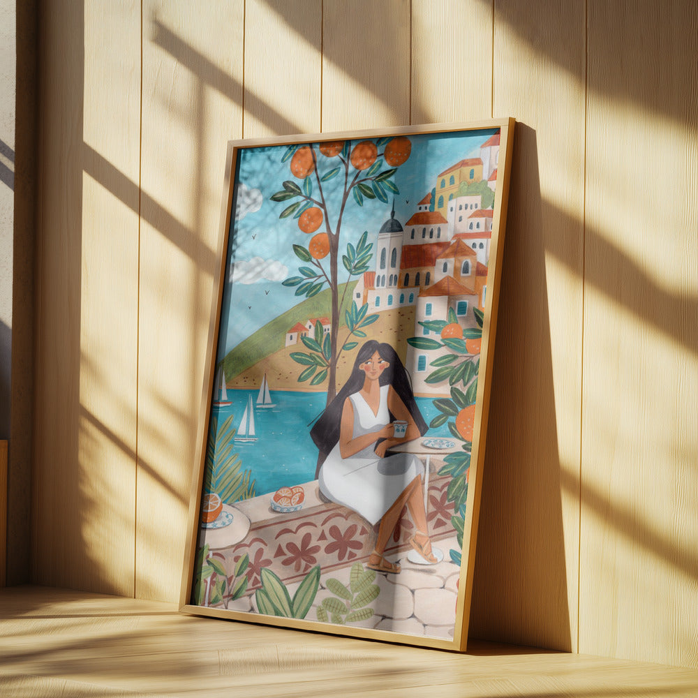 Reisen Poster - Kunstdruck Frau an der Mittelmeerküste | Poster - Kunstdruck