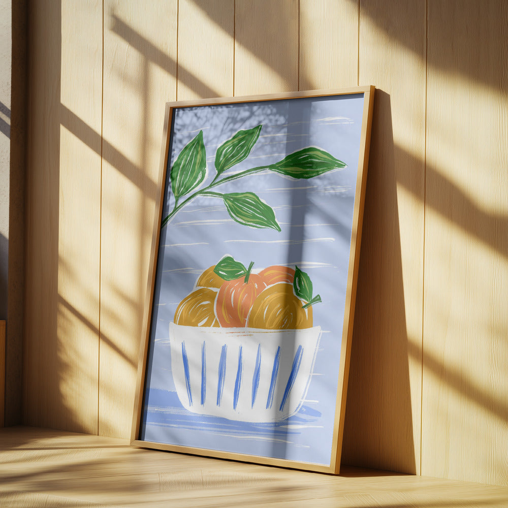 Apelsiner och blad i en vit skål | Poster