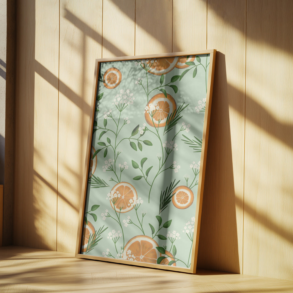Holunderblüten und Orangen Hellgrün | Poster