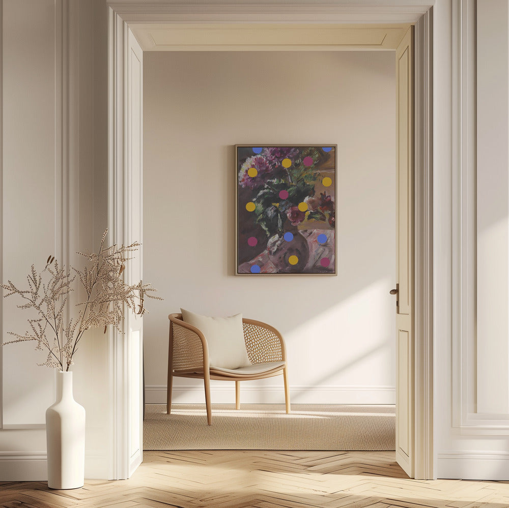 Classic Vase of Flowers And Dots | Poster