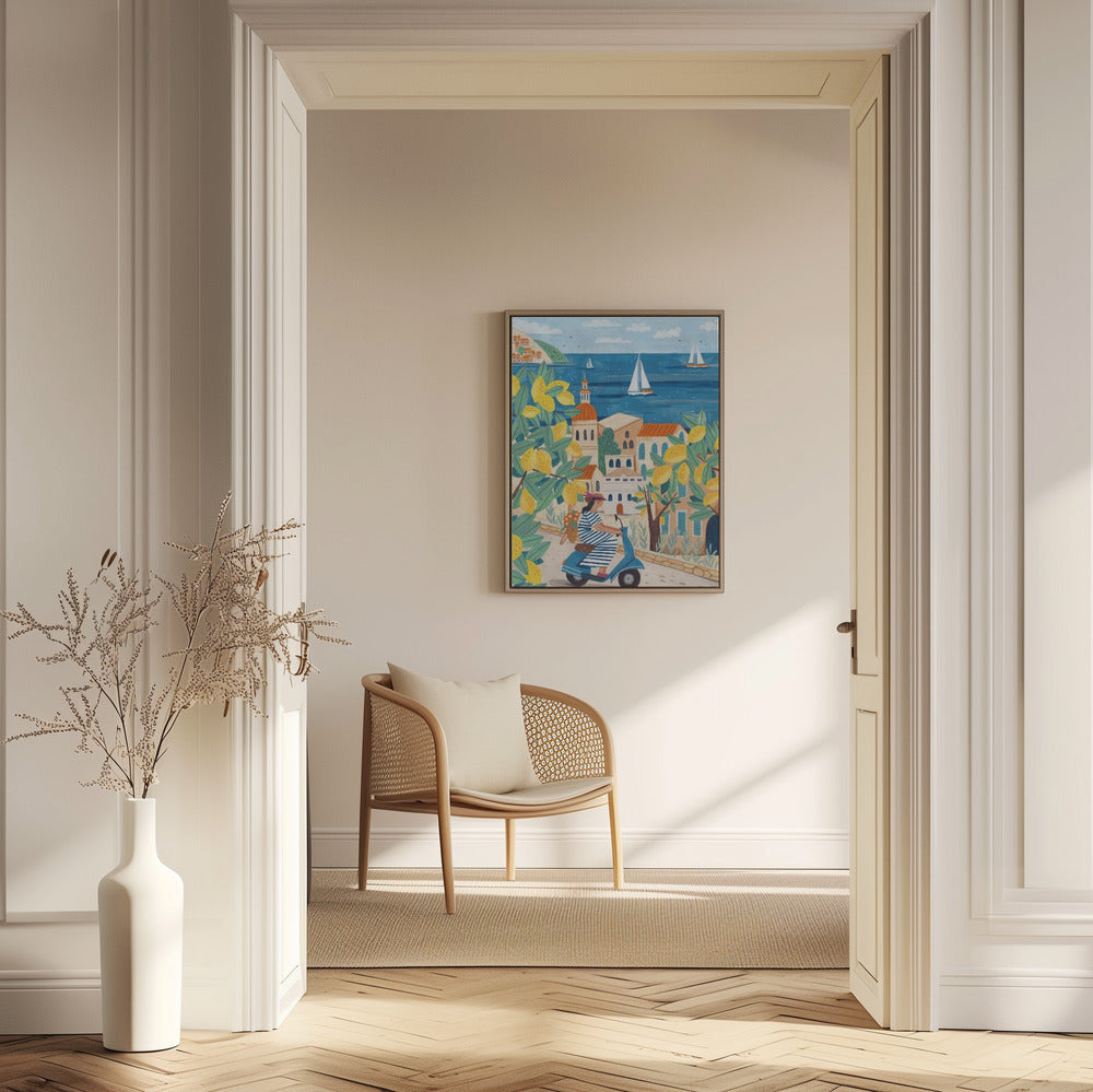 Reis Posters - Kunstdrukken vrouw aan de Amalfikust, Italië | Posters - Kunstdrukken