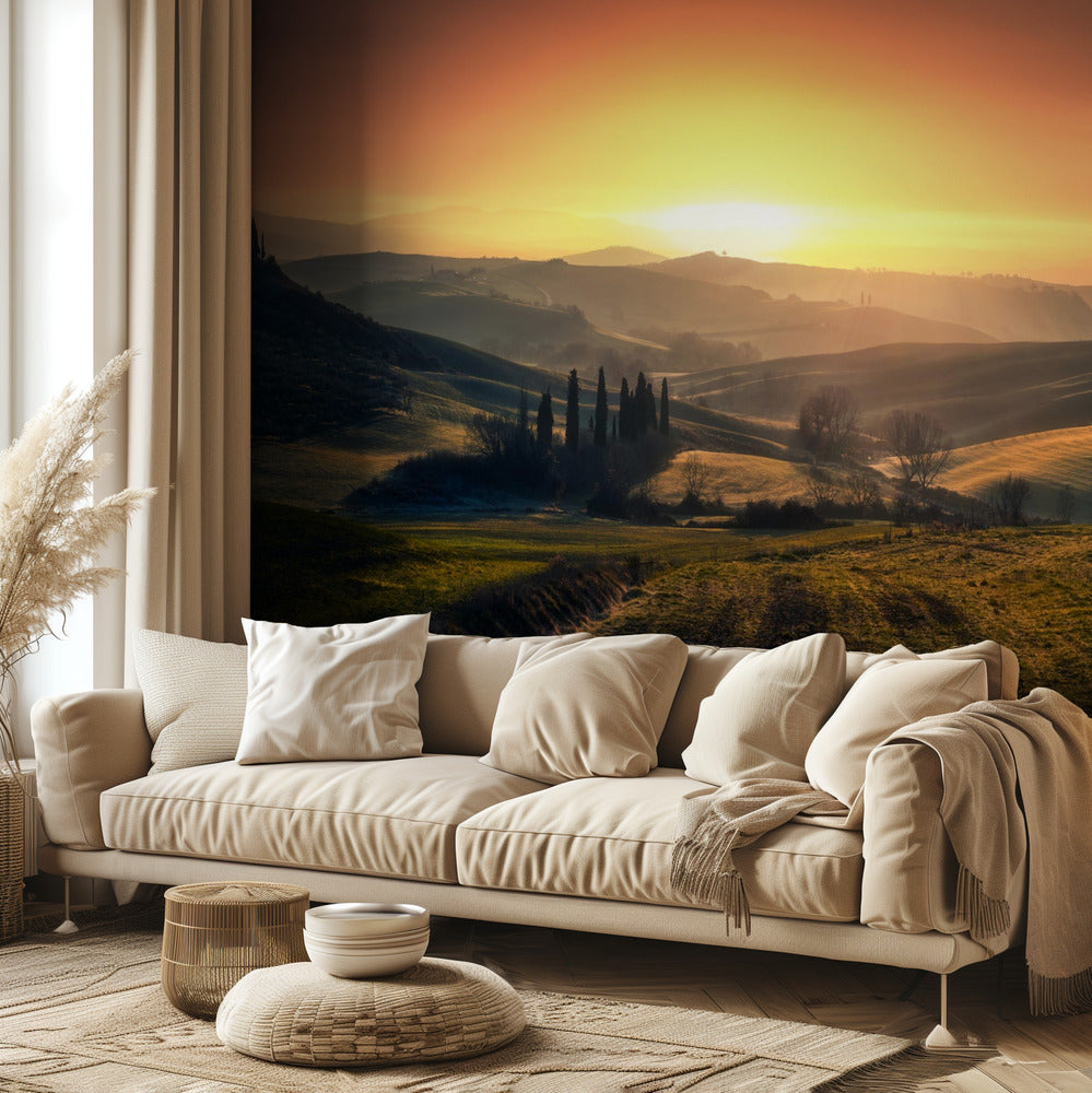 Val d'Orcia in de ochtend | Fotobehang