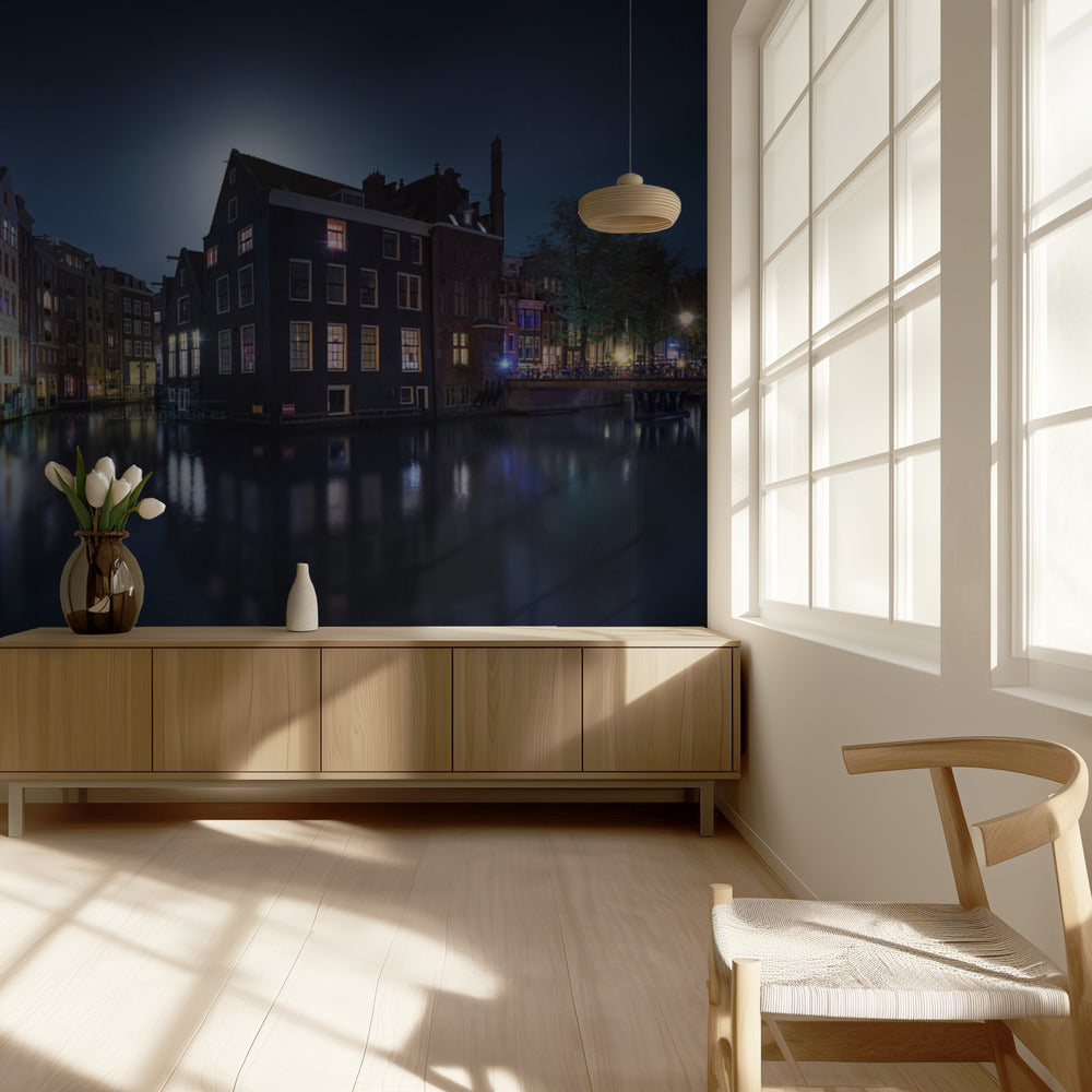 Kuutamo Amsterdamin yllä | Valokuvatapetit