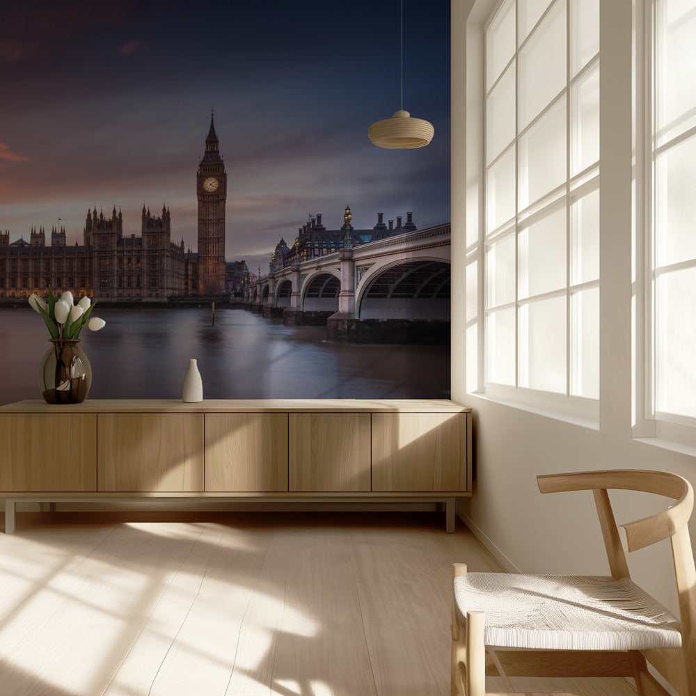 Coucher de soleil au Palais de Westminster à Londres | Papier Peint Photo