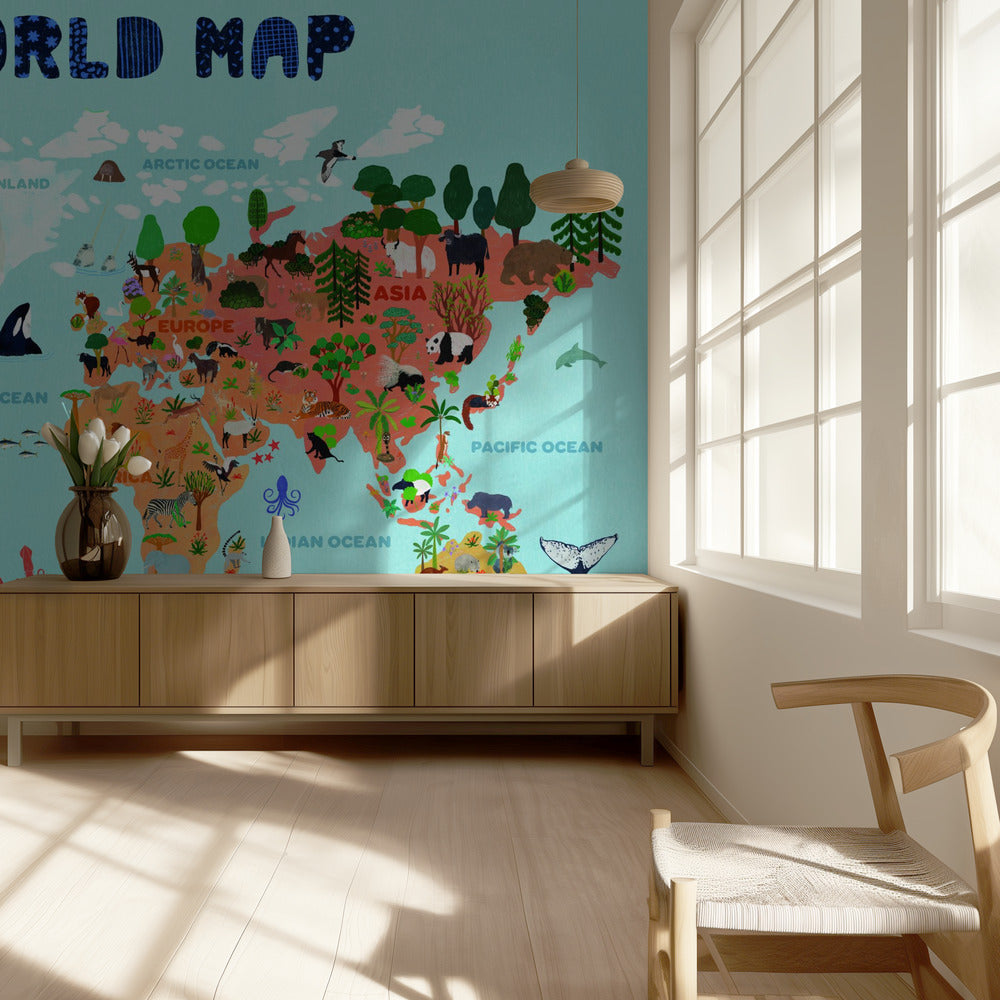 Mappa del mondo per bambini | Carta da Parati Fotografica