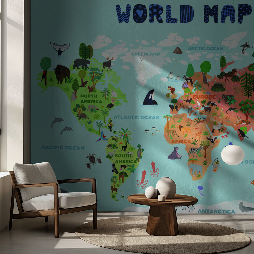 Mappa del mondo per bambini | Carta da Parati Fotografica