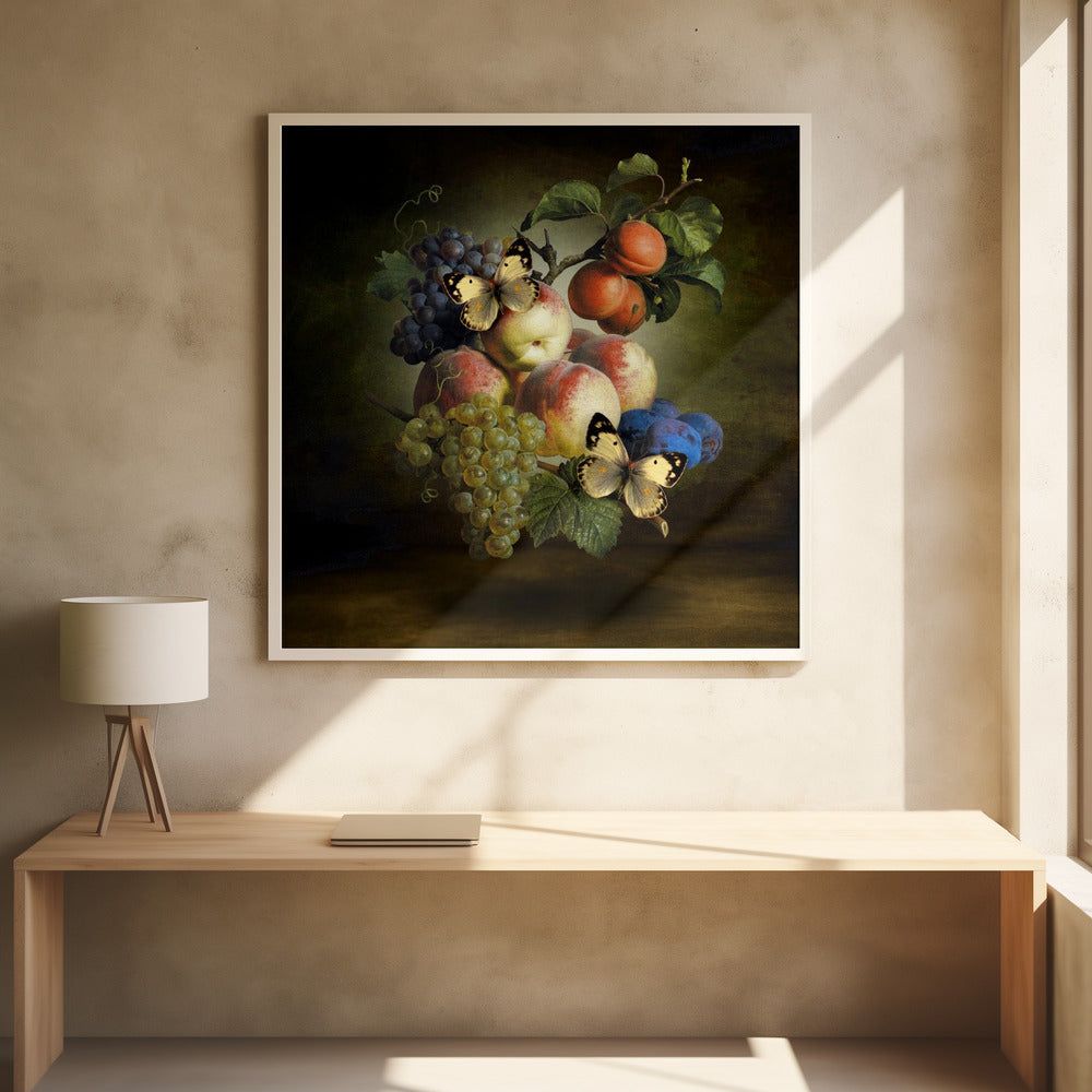 Vibrant Fruits With Butterflies | Poster