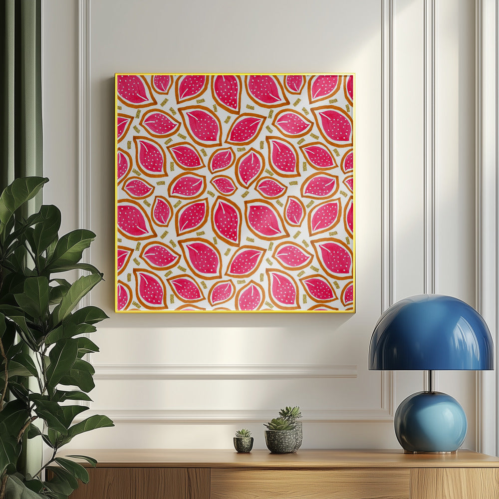 Coral Glitter Scattered Leaves Polka Dot | Poster