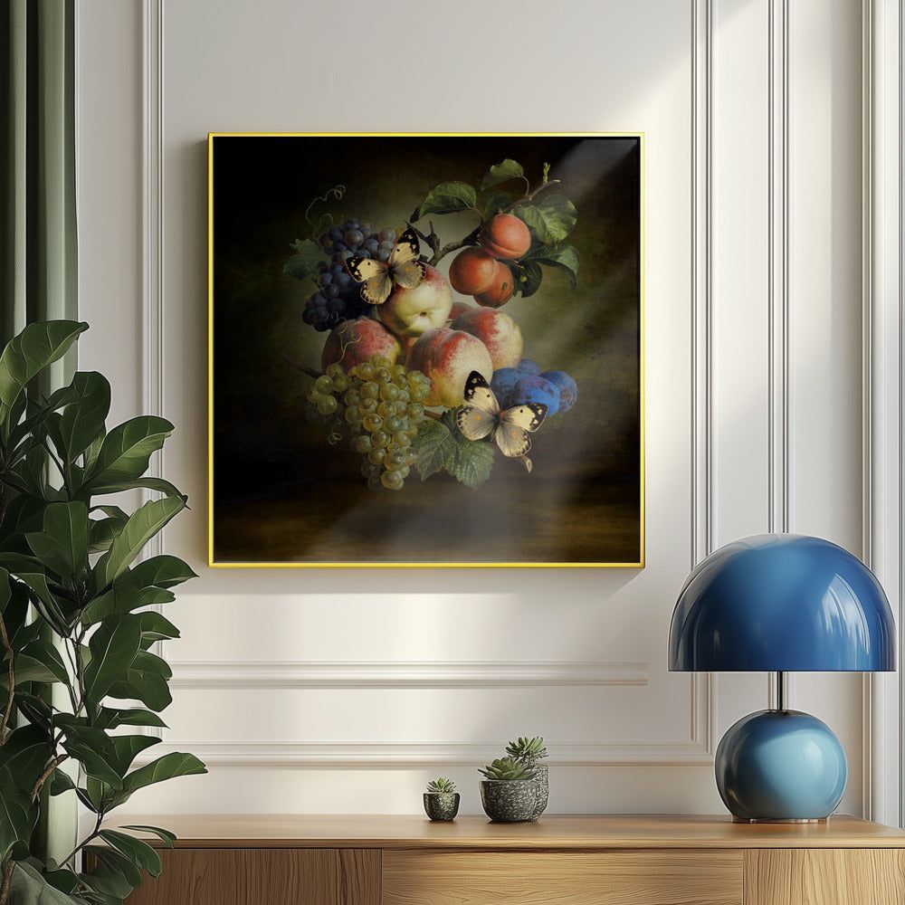 Vibrant Fruits With Butterflies | Poster