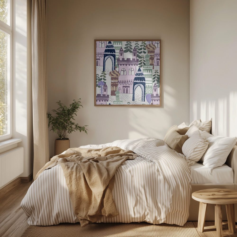 Blockdruck Home Castle Muster lila blau | Poster