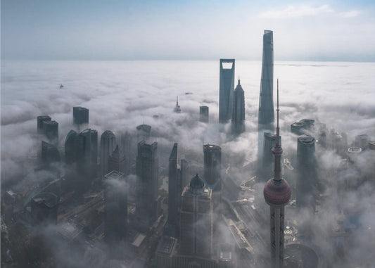 Shanghai vista dall'alto nella nebbia | Carta da Parati Fotografica
