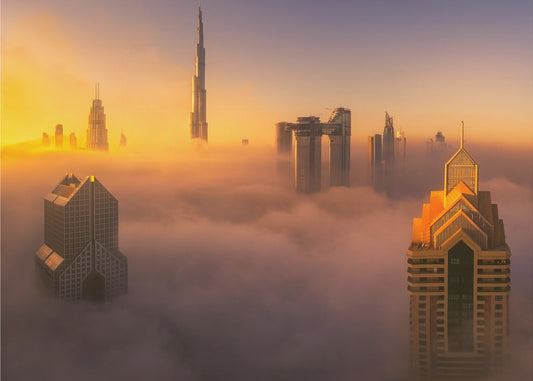 Lever de soleil brumeux dans la ville de Dubaï A738873 | Tableaux sur Toile