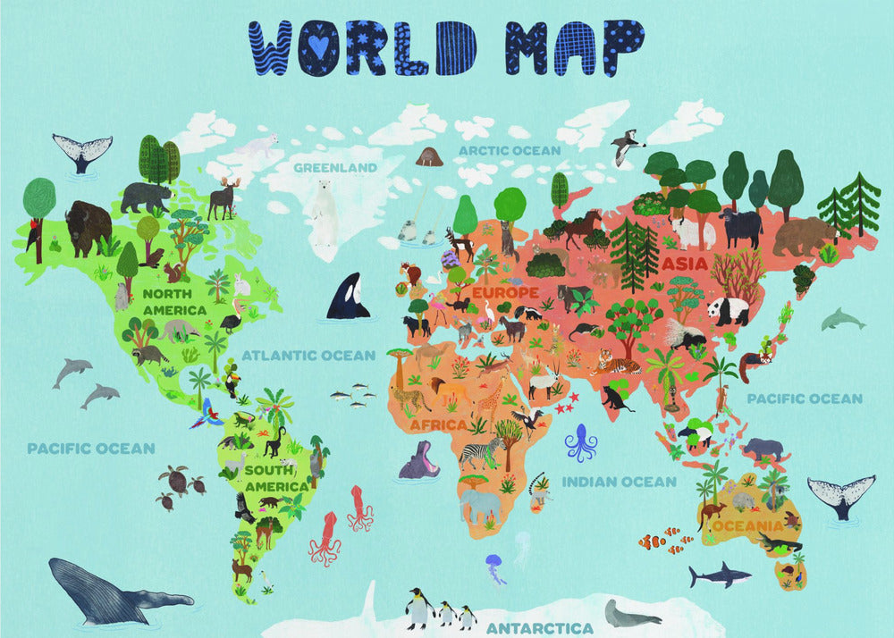 Mappa del mondo per bambini | Carta da Parati Fotografica