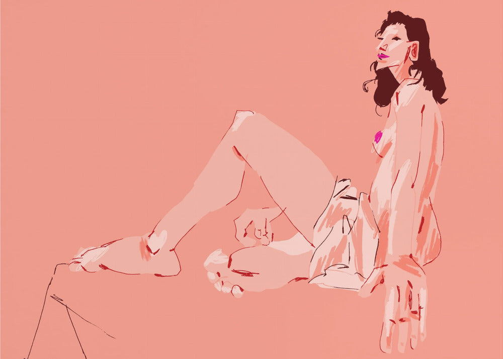 Mädchen sitzend rosa | Poster - Kunstdruck