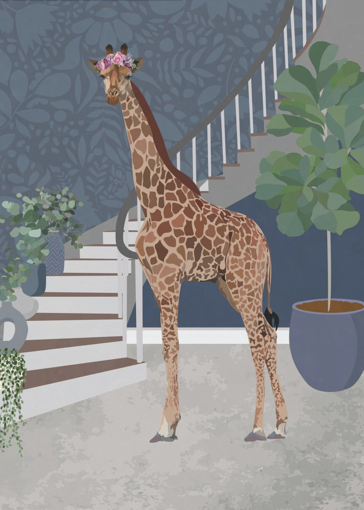 Giraffa sulle scale | Stampe su Tela