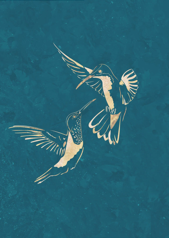 Gold Hummingbird Line art Silhouettes 3 | Canvas