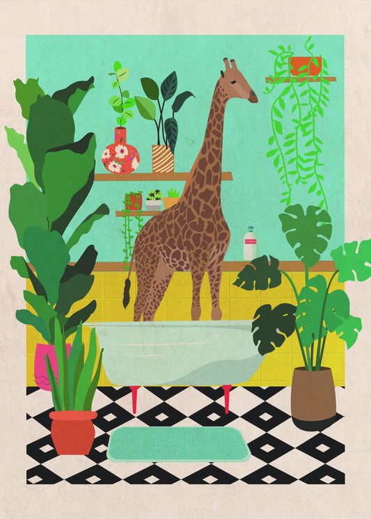 Giraffe Bathtime | Poster