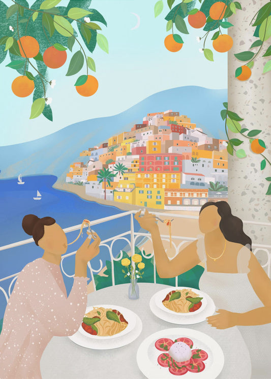 Piger i Positano | Lærredsbilleder