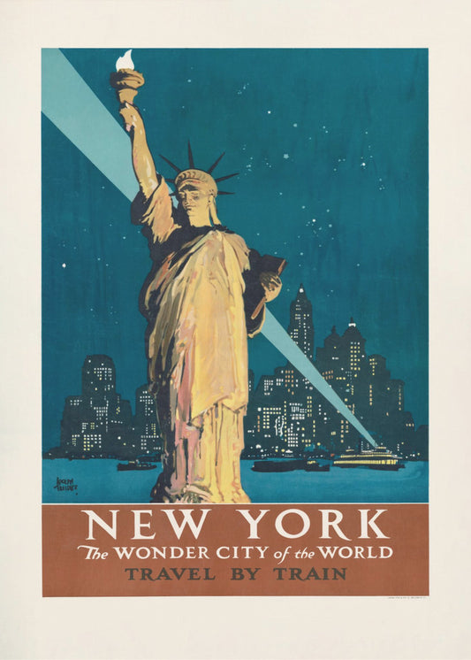 New York, die Wunderstadt der Welt – Reisen mit dem Zug (1927) Poster - Kunstdruck Von Adolph Treidler | Leinwand-Bilder